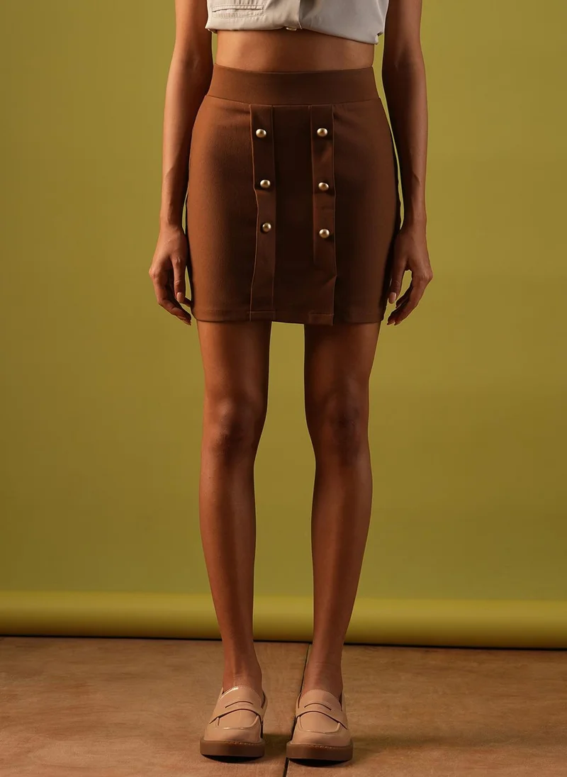 globus Globus Women Fancy Button Detail Mid-Rise Mini Pencil Party Skirt